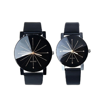Valentines gift ideas for him and her - Couple Quartz Dial Clock Leather Wrist Watch Black