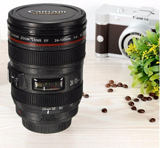 Gift ideas for him and her - Black Lens Thermos Camera Lens, Travel Coffee Tea Mug Cup Gift