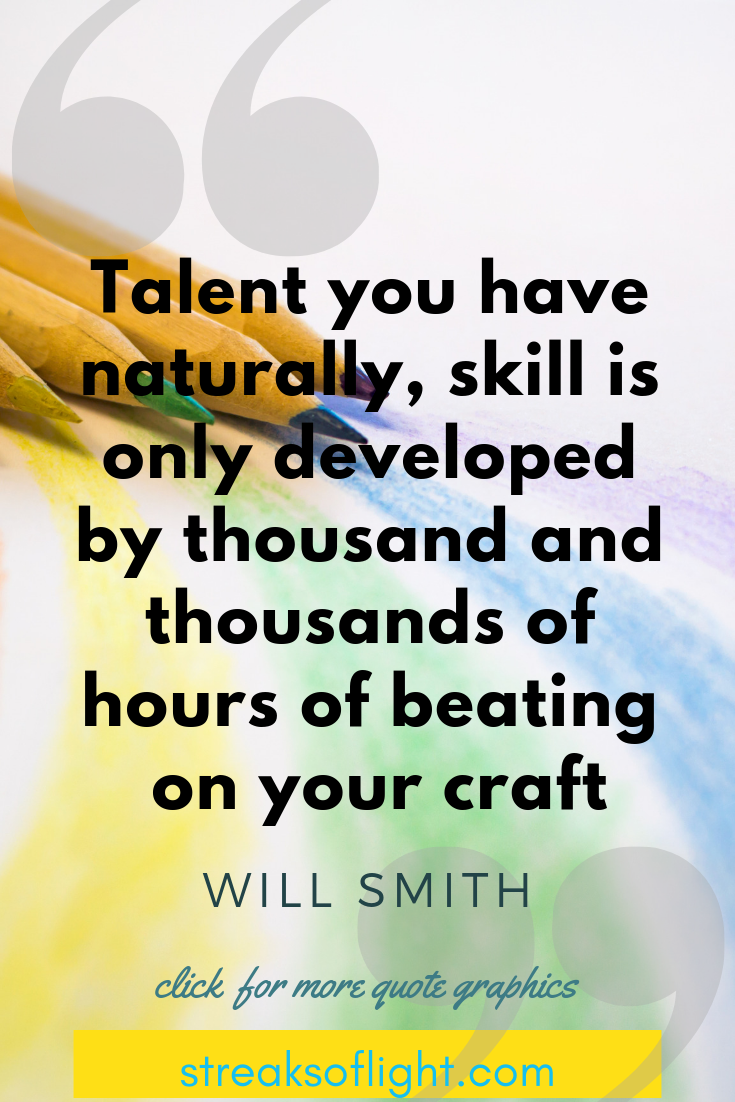 The separation of talent and skill... talent you only have naturally, skill is developed - Will Smith Quotes on Self Discipline.