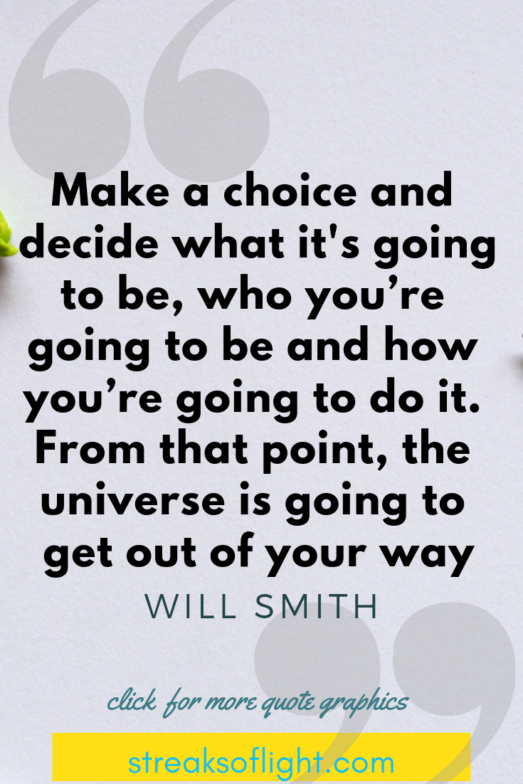 make a choice and decide what it's going to be, who you are going to be and how you are going to do it... Will Smith Quotes on Self Discipline